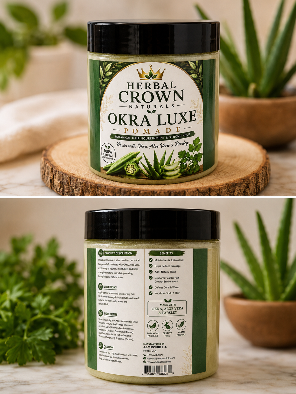 Okra Luxe hair oil and Pomade